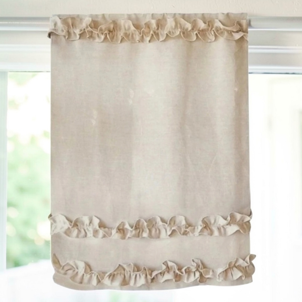 🦜 2/$10 Sunny Family Style Tan Ruffled Flax Curtain.